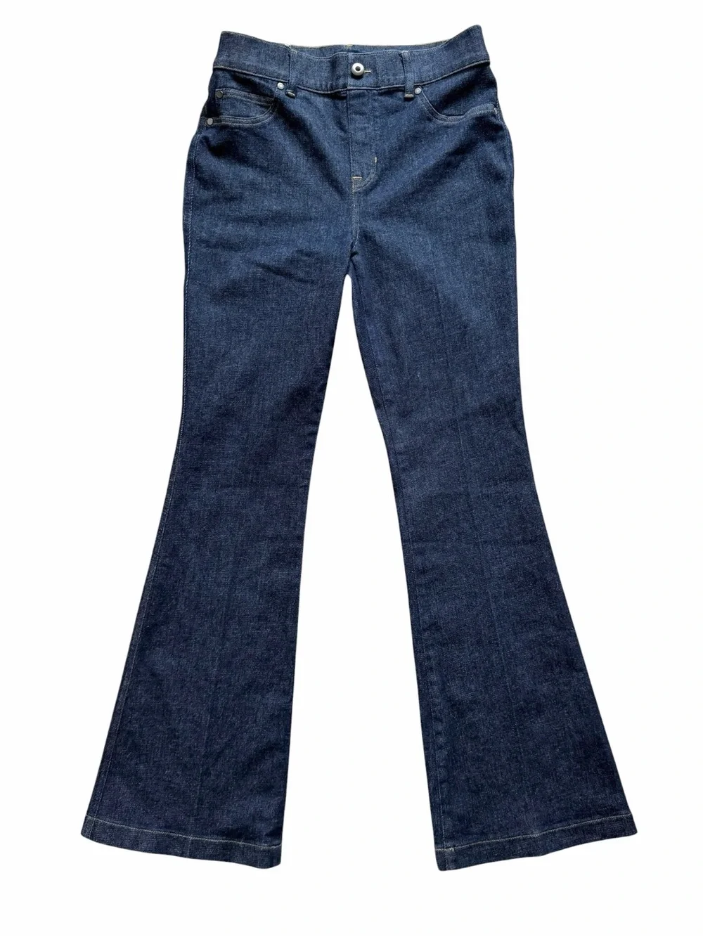 SPANXshape Pull On Flare Jeans Womens Medium Indigo High Rise Stretch Fit Denim